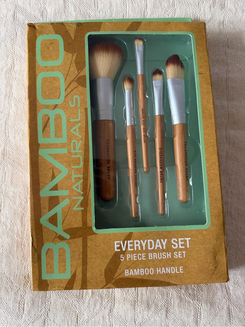 EVRI Bamboo Handle Everyday 5-Piece Makeup Brush Set - Brown & Silver